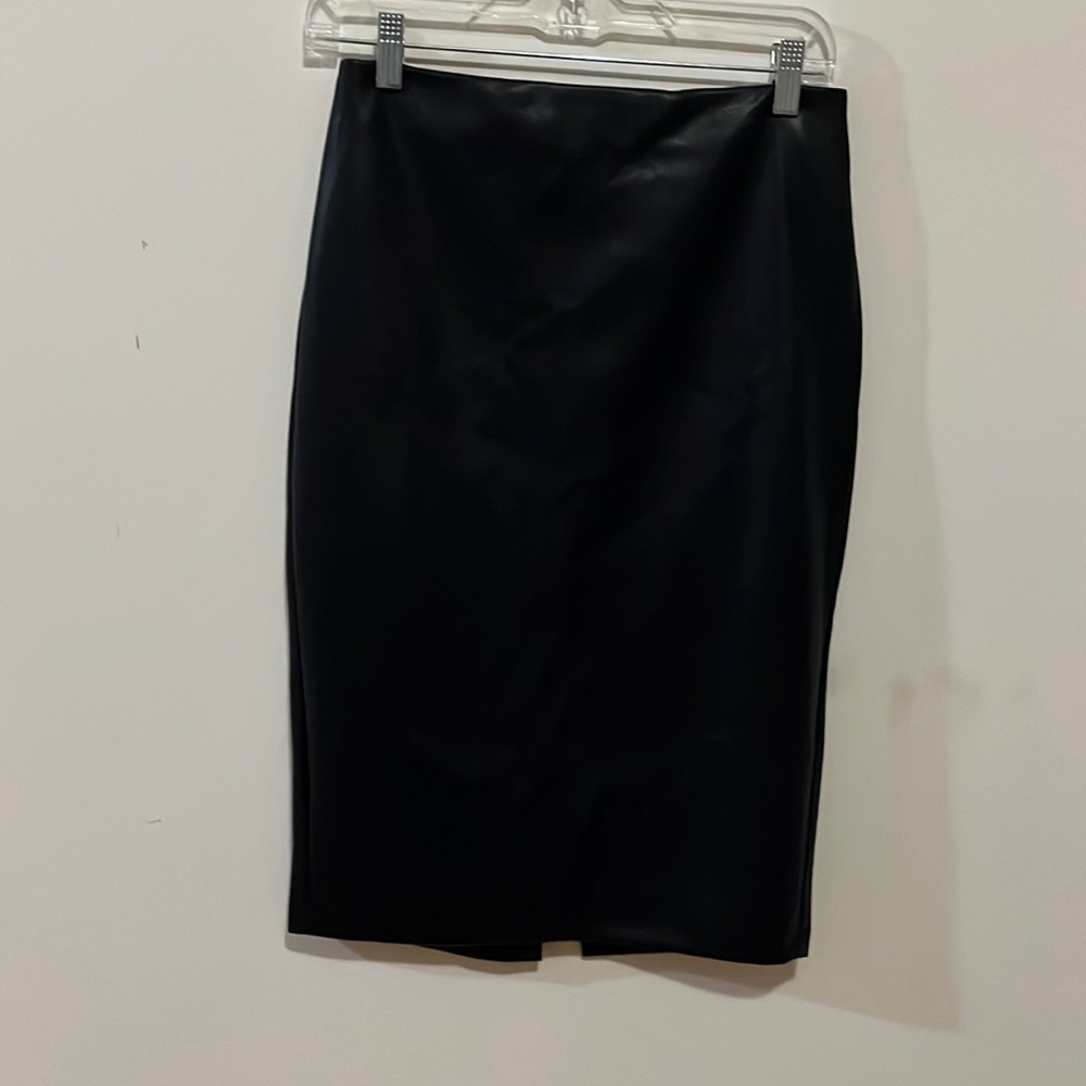 Long pencil fake leather skirt